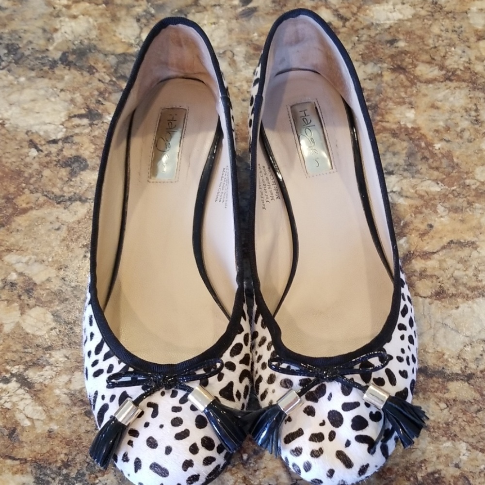 Halogen block heel calf hair shoes